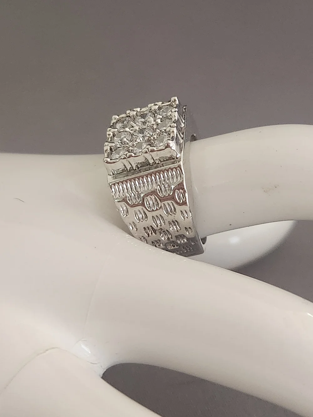 Silver-Tone Square Cluster CZ Ring